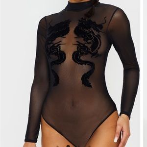 Black dragon mesh bodysuit NWT😍